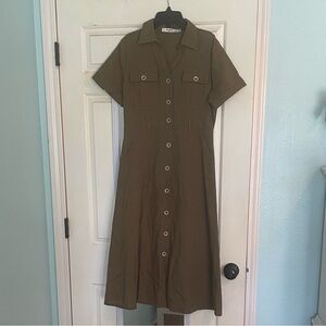 Green Button-Front Midi Dress